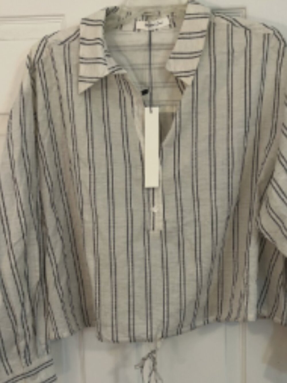 Mustard Seed Blouse Striped Boho top Beachy Drawstring Front L 100% Cotton NWT